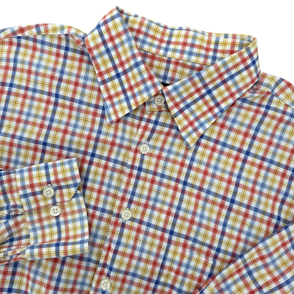 Scott Barber Mens Large Plaid Button Down‎ Shirt Cotton Long Sleeve Multi Color